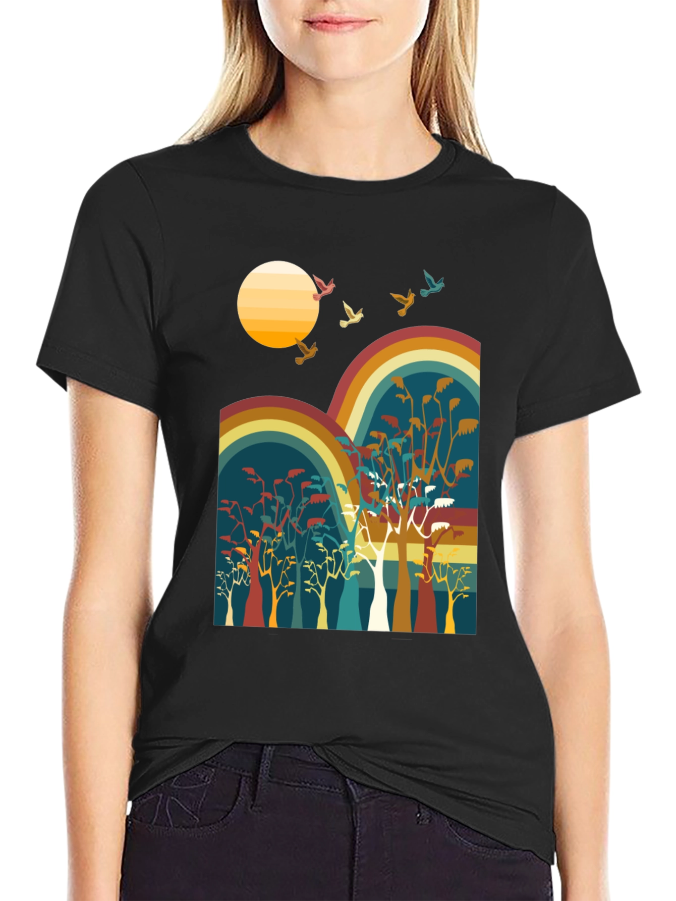 Retro Sunset & Birds Graphic Tee