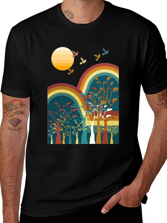 Retro Sunset & Birds Graphic Tee