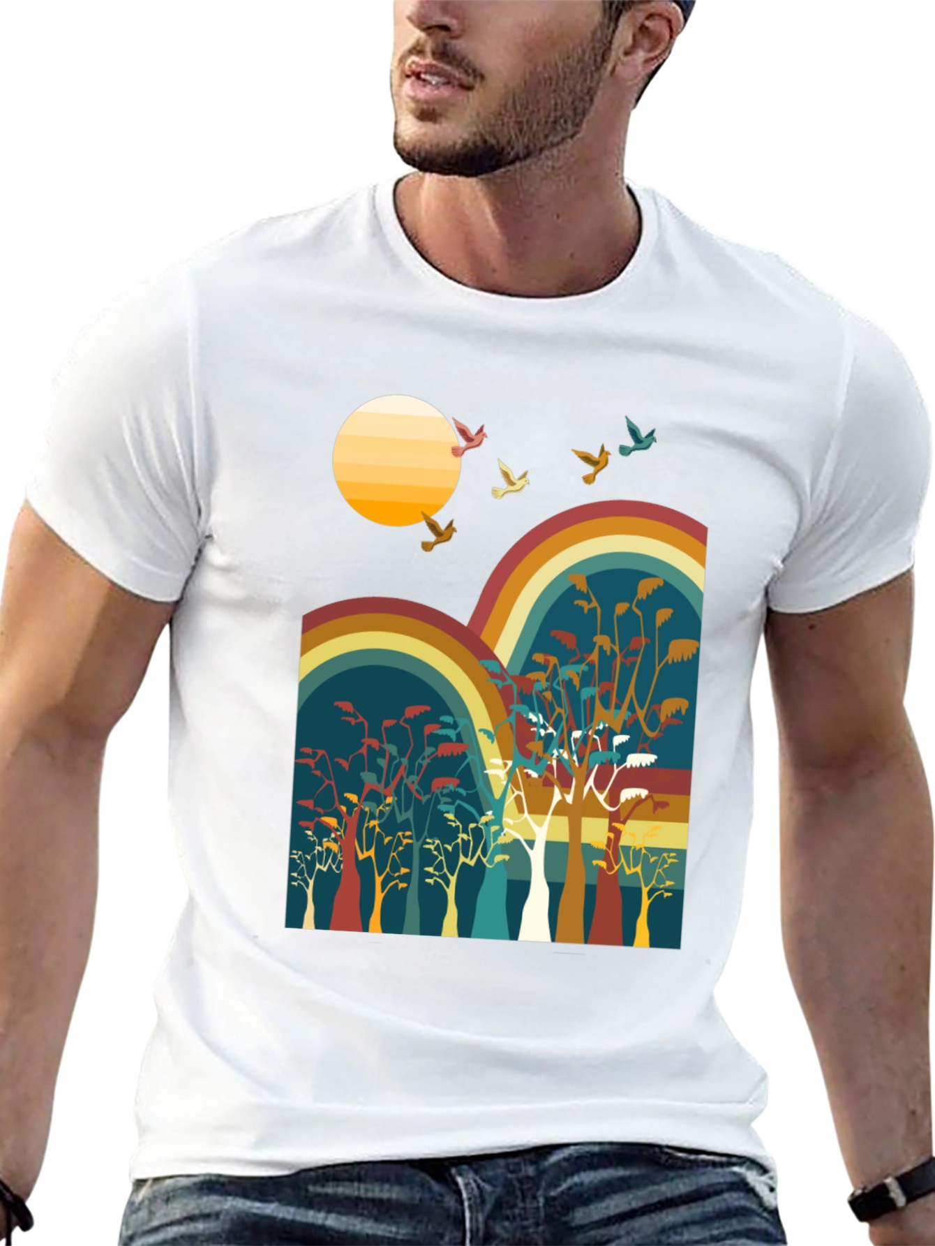 Retro Sunset & Birds Graphic Tee