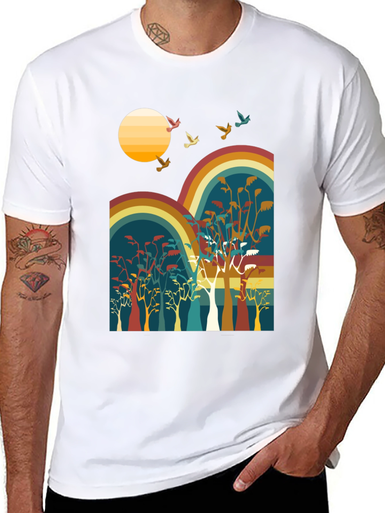 Retro Sunset & Birds Graphic Tee