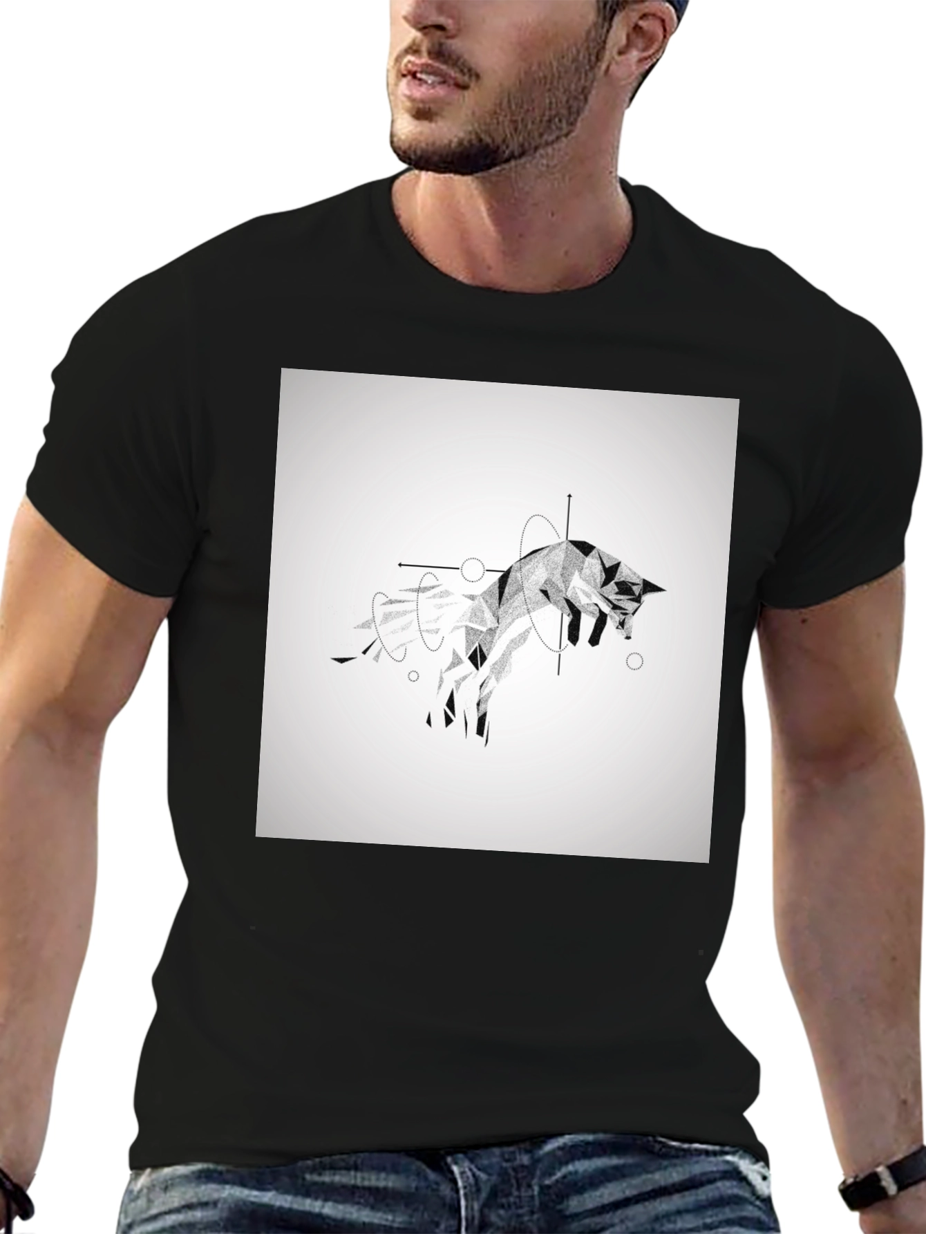 Geometric Fox Black T-Shirt