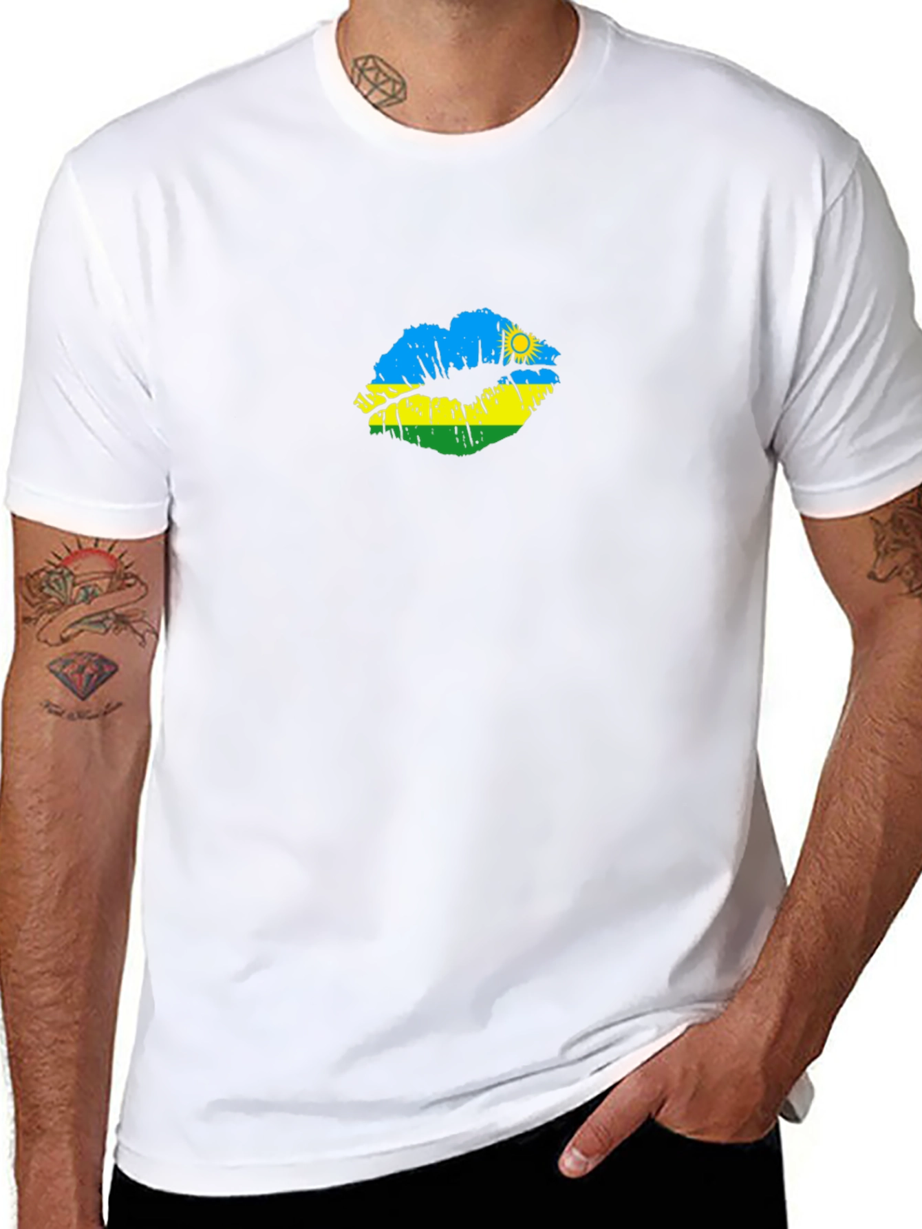 Rwanda Flag Lips Black T-Shirt