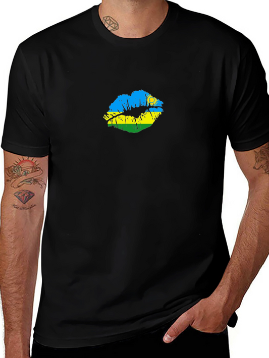 Rwanda Flag Lips Black T-Shirt