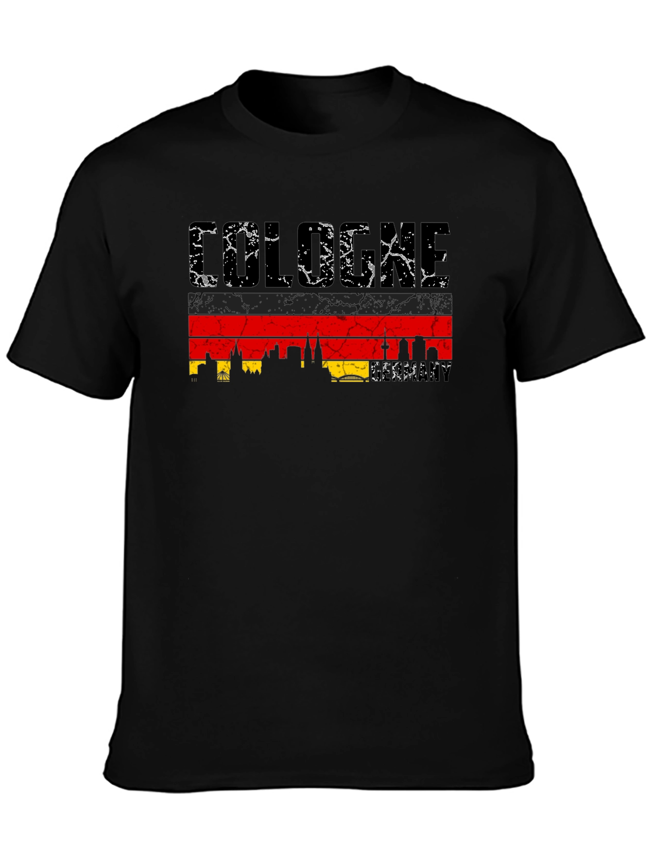 Cologne Skyline T-Shirt - Black Distressed Graphic Tee