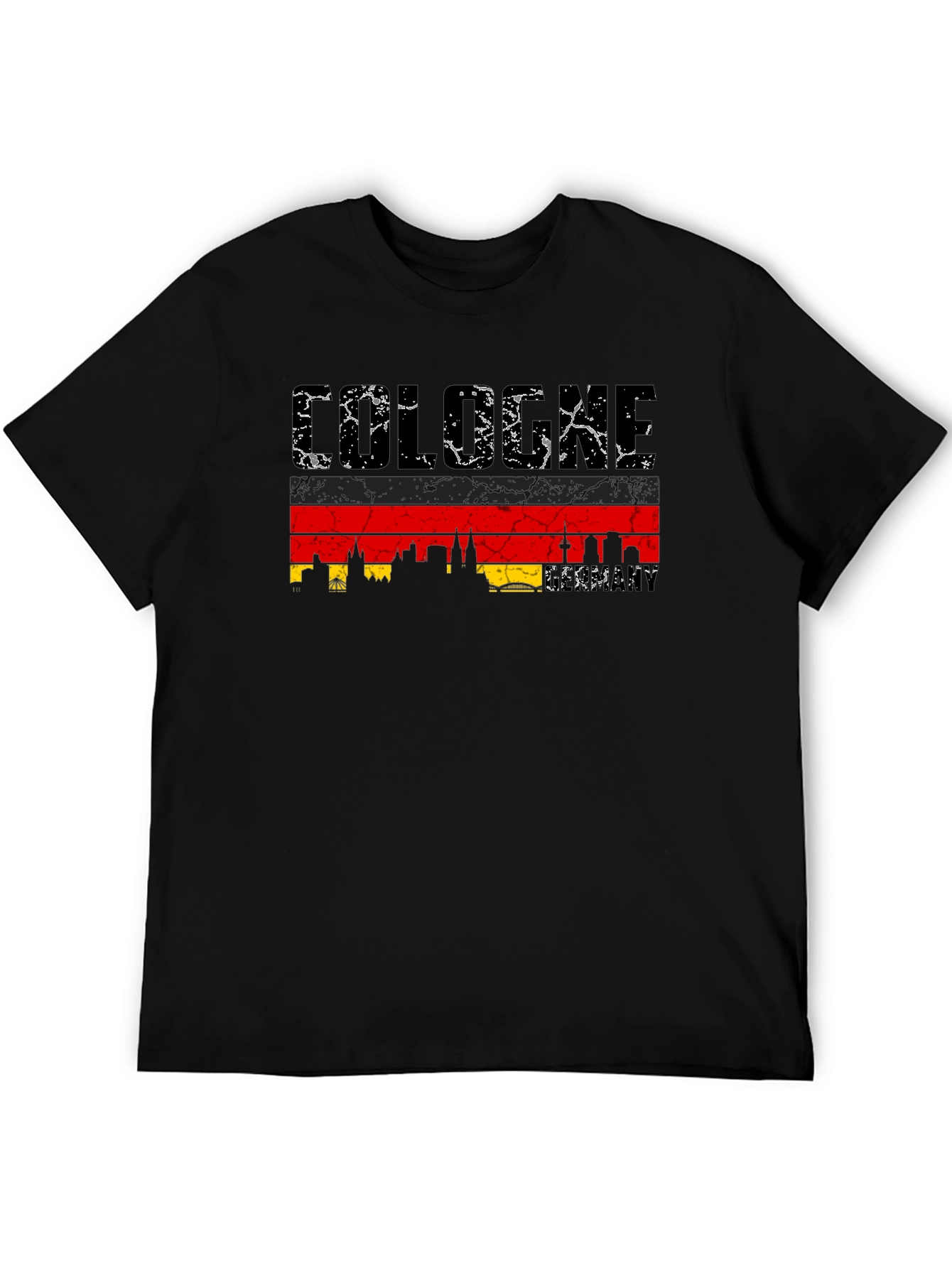 Cologne Skyline T-Shirt - Black Distressed Graphic Tee