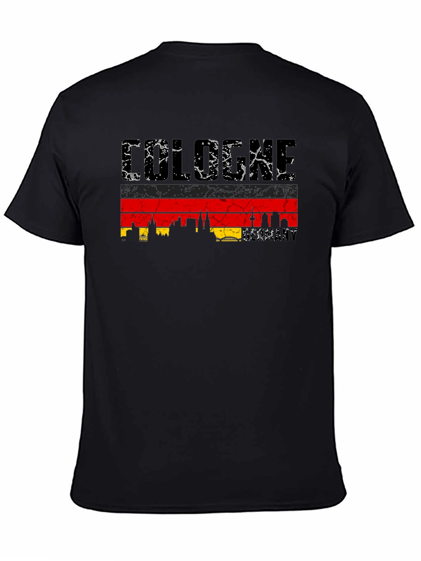 Cologne Skyline T-Shirt - Black Distressed Graphic Tee