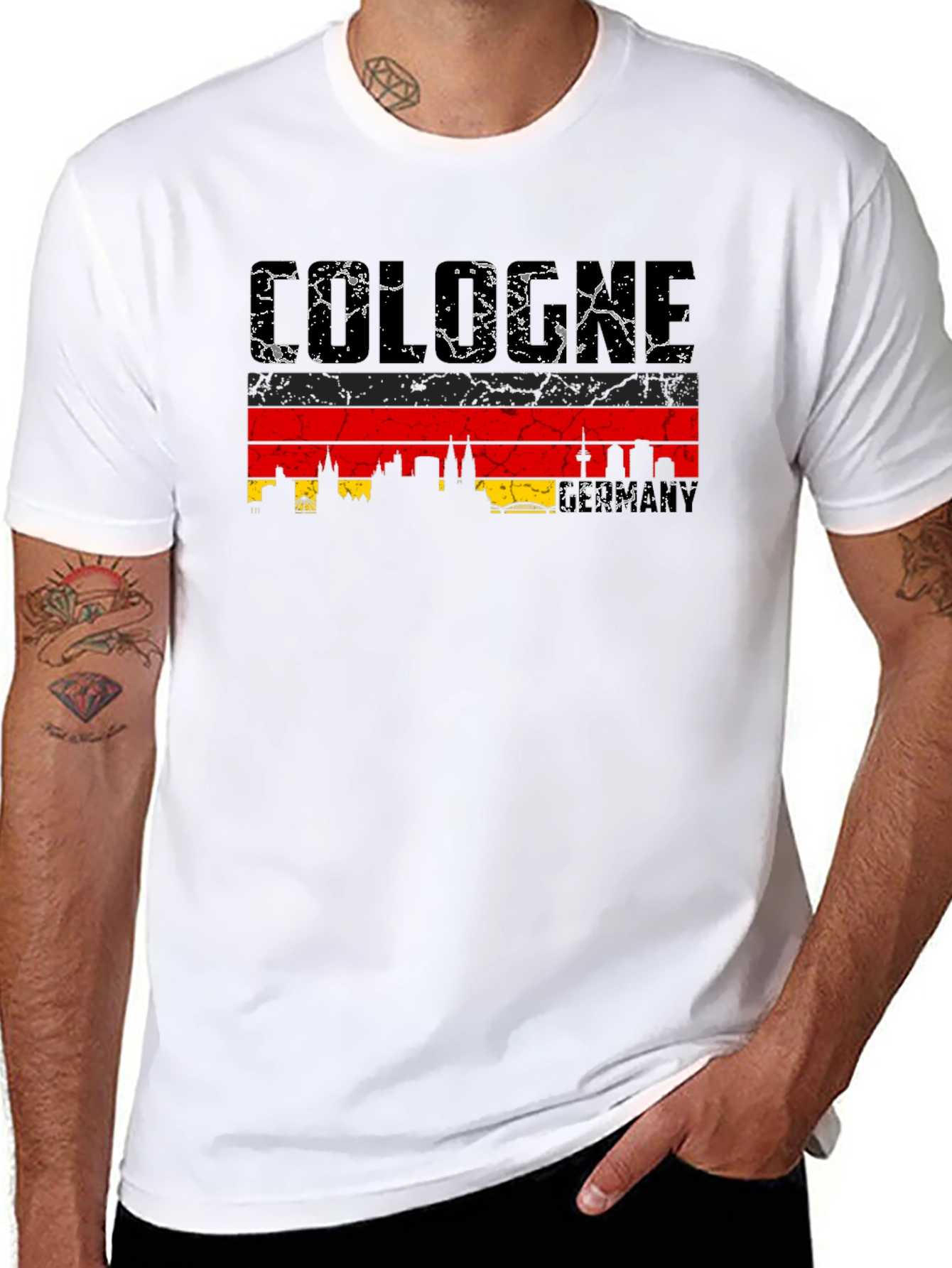 Cologne Skyline T-Shirt - Black Distressed Graphic Tee