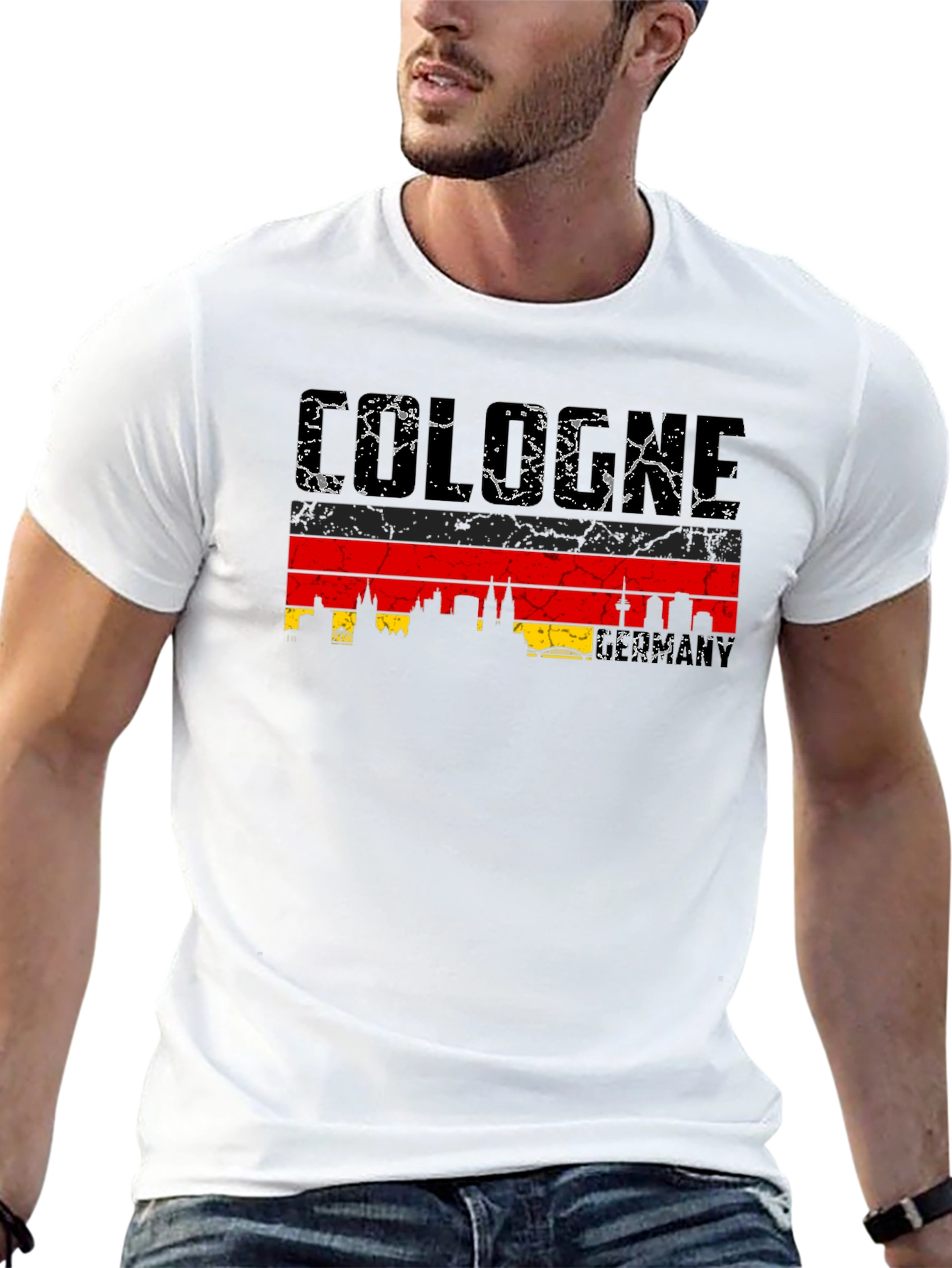 Cologne Skyline T-Shirt - Black Distressed Graphic Tee
