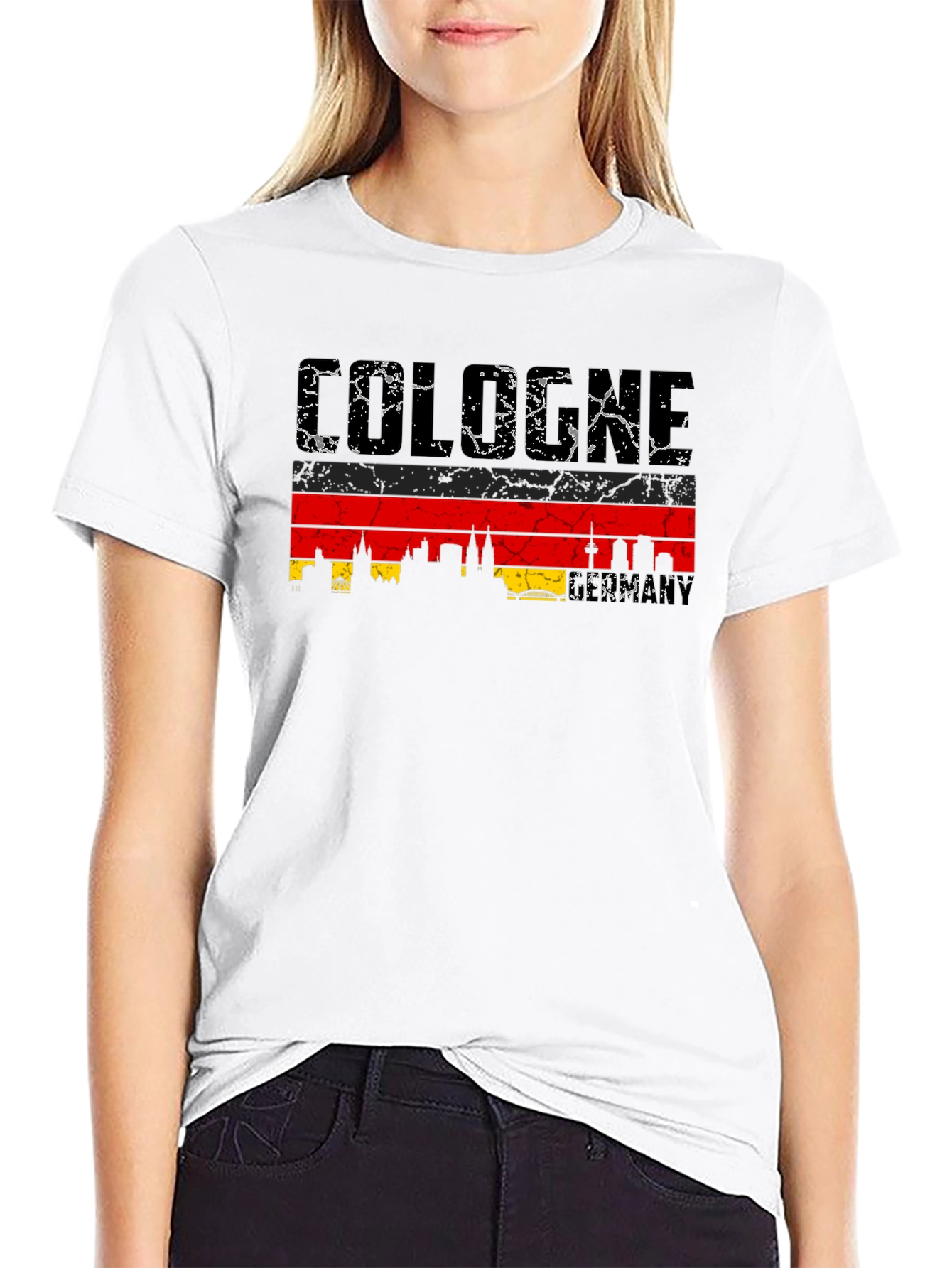Cologne Skyline T-Shirt - Black Distressed Graphic Tee