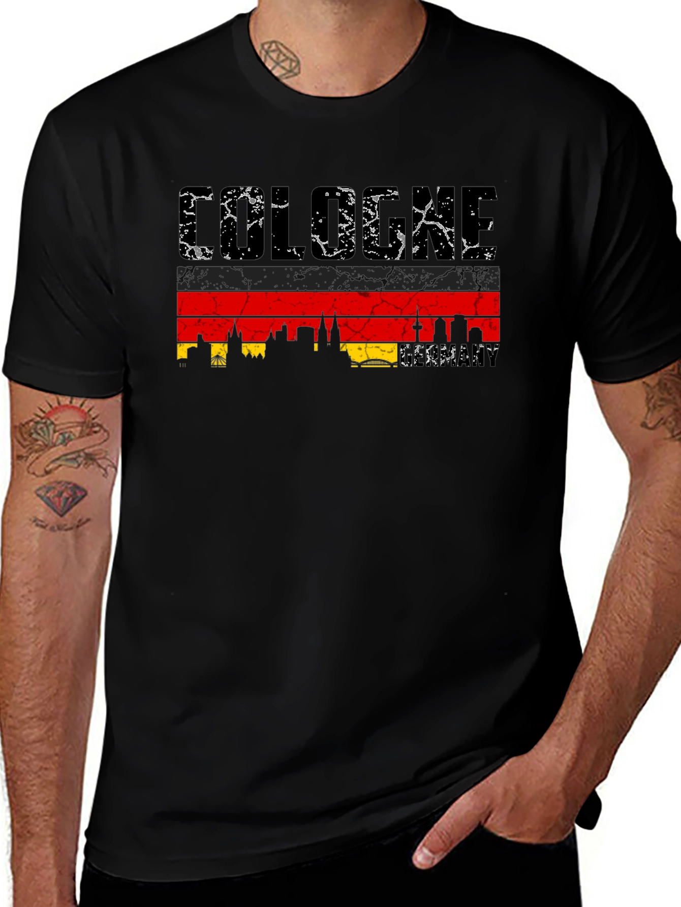 Cologne Skyline T-Shirt - Black Distressed Graphic Tee