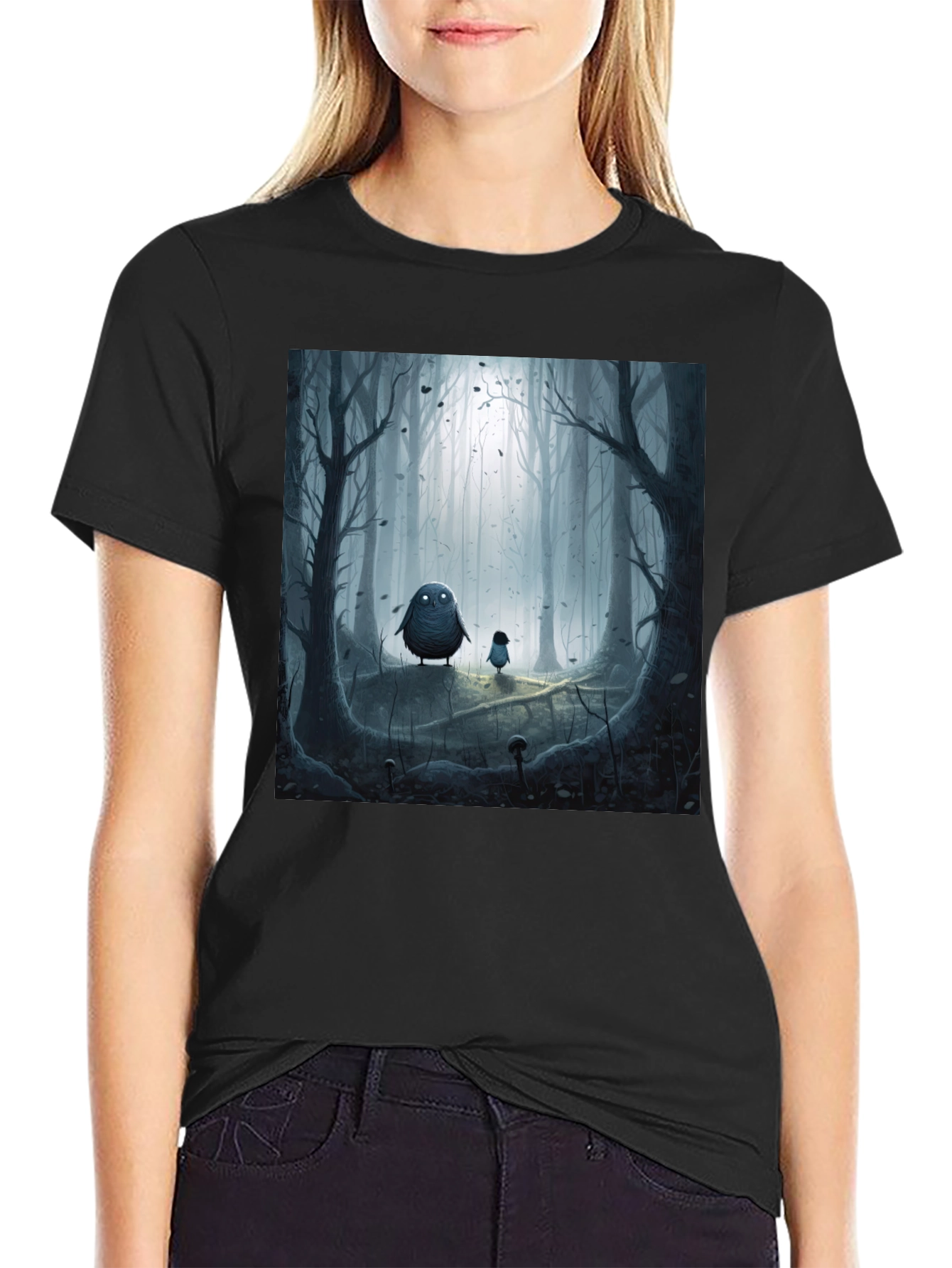 Eerie Forest Print Black T-Shirt