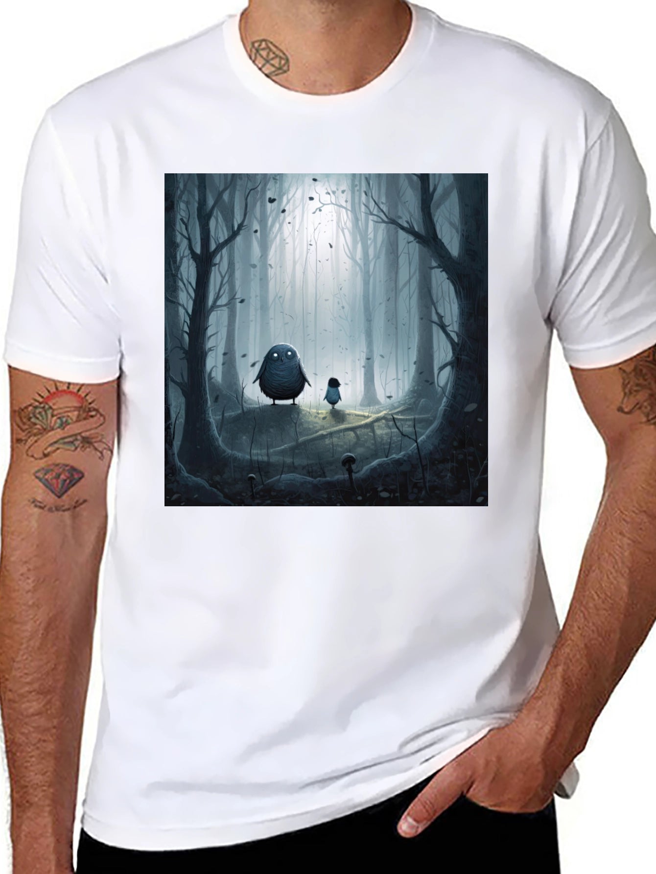 Eerie Forest Print Black T-Shirt