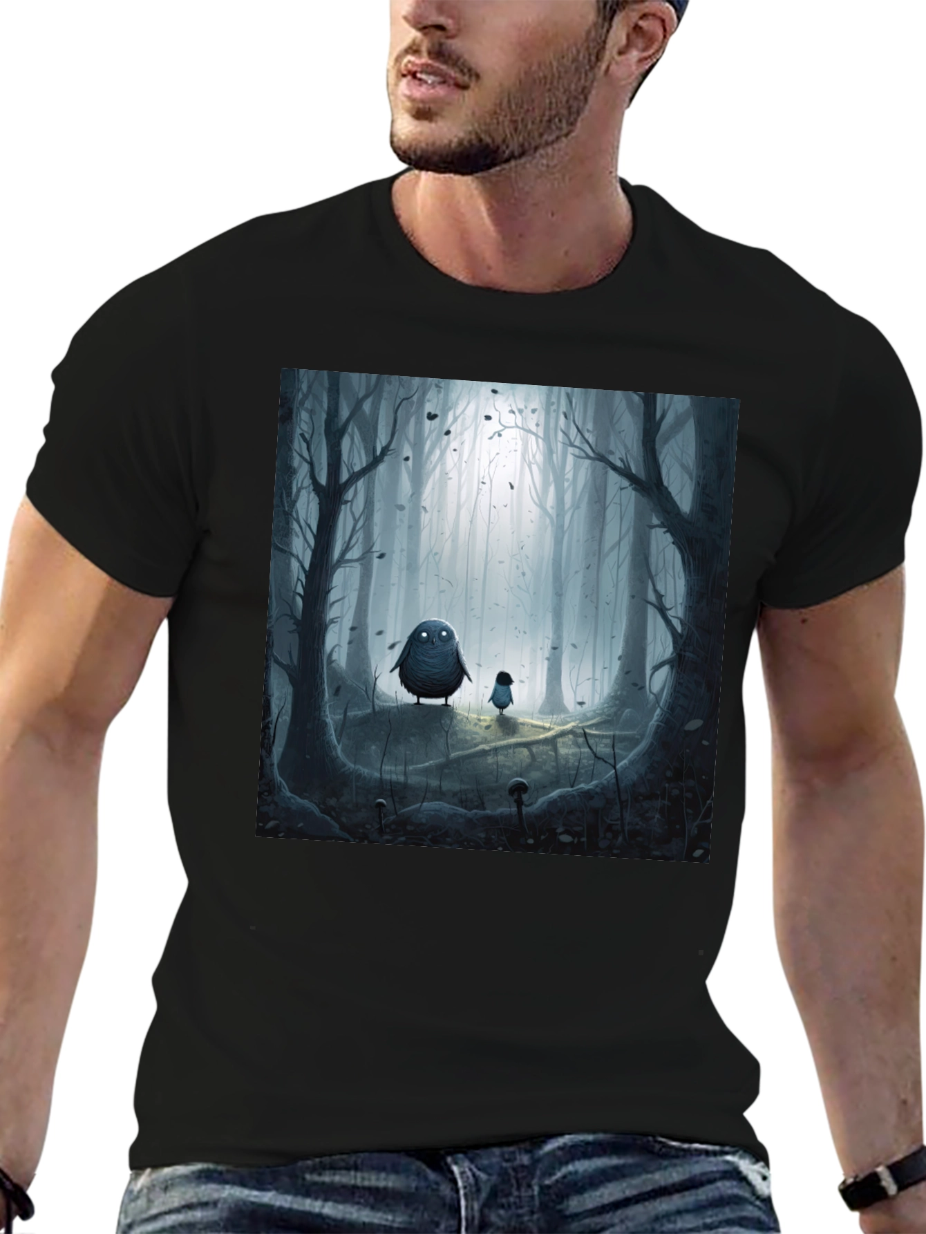 Eerie Forest Print Black T-Shirt
