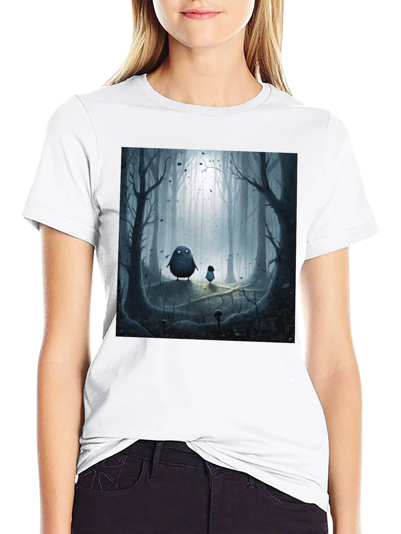Eerie Forest Print Black T-Shirt