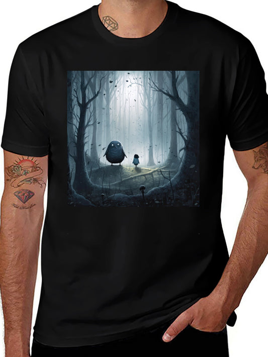 Eerie Forest Print Black T-Shirt