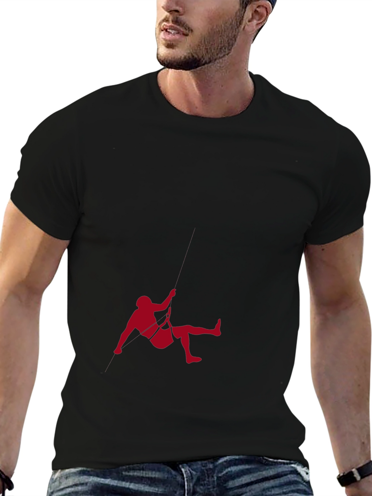 Black T-Shirt with Climbing Graphic