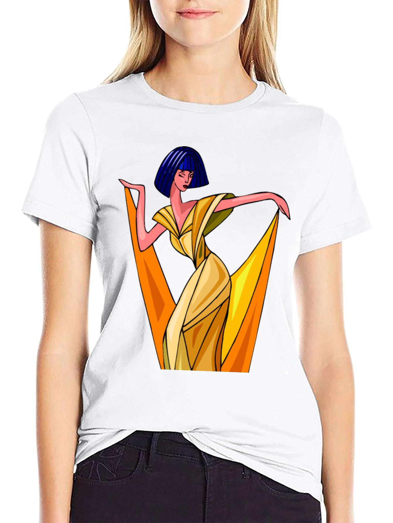 Art Deco Woman Graphic Tee - Stylish Black T-Shirt