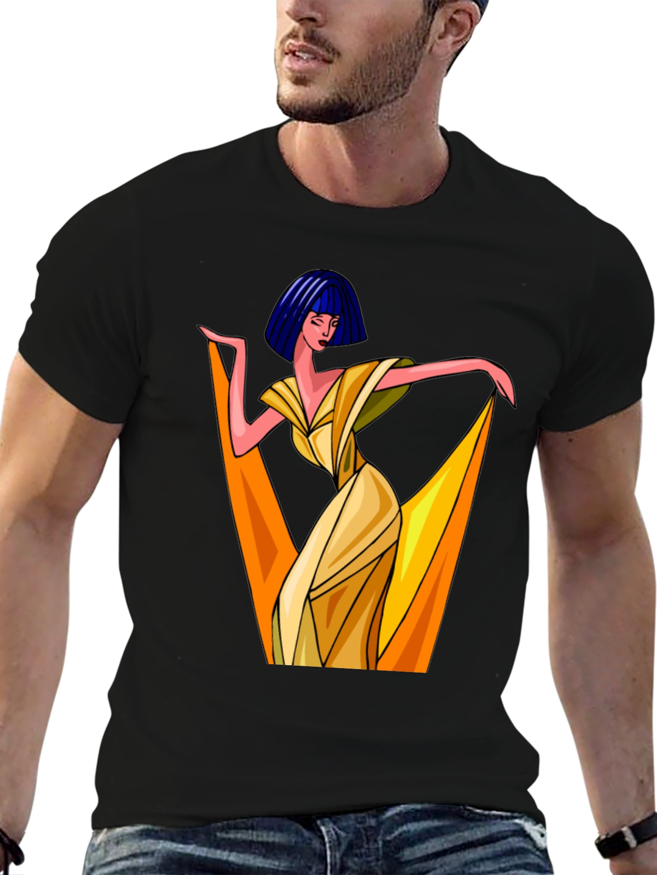 Art Deco Woman Graphic Tee - Stylish Black T-Shirt