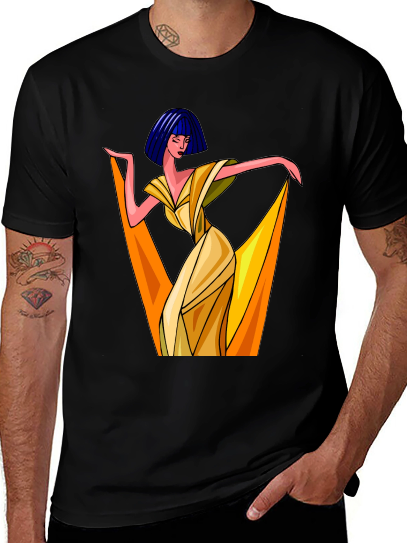 Art Deco Woman Graphic Tee - Stylish Black T-Shirt