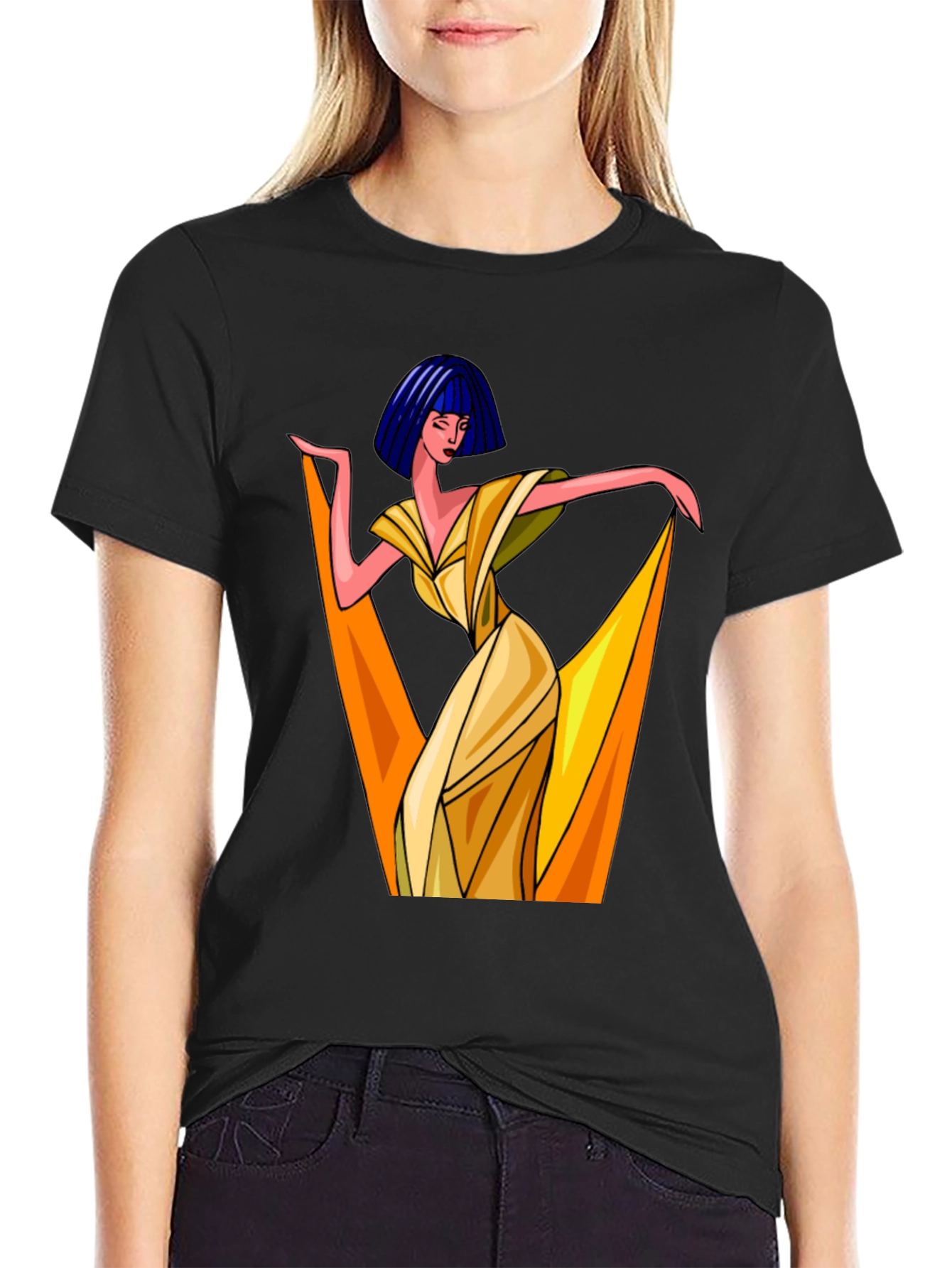 Art Deco Woman Graphic Tee - Stylish Black T-Shirt