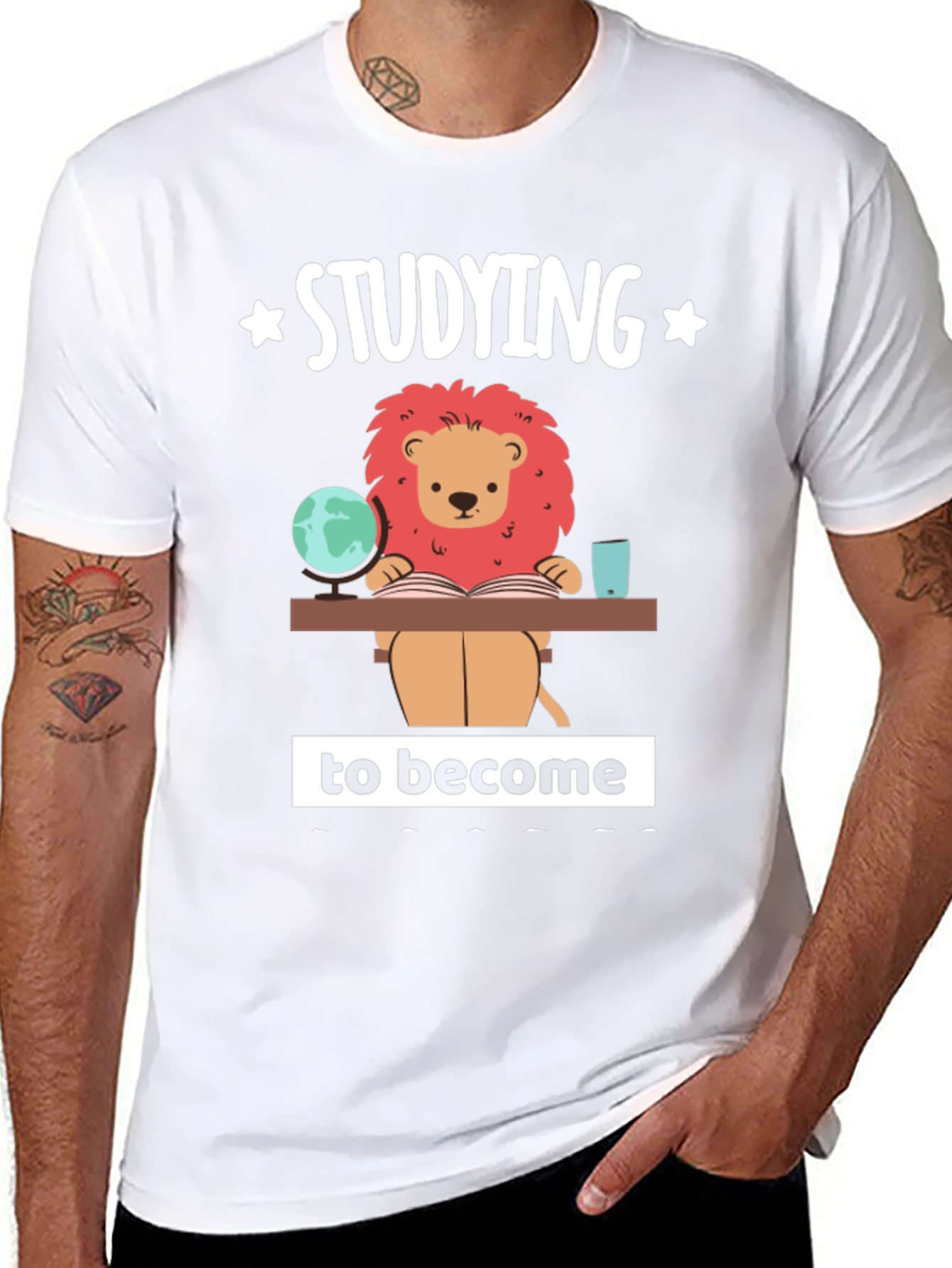 Studying Lion Graphic T-Shirt