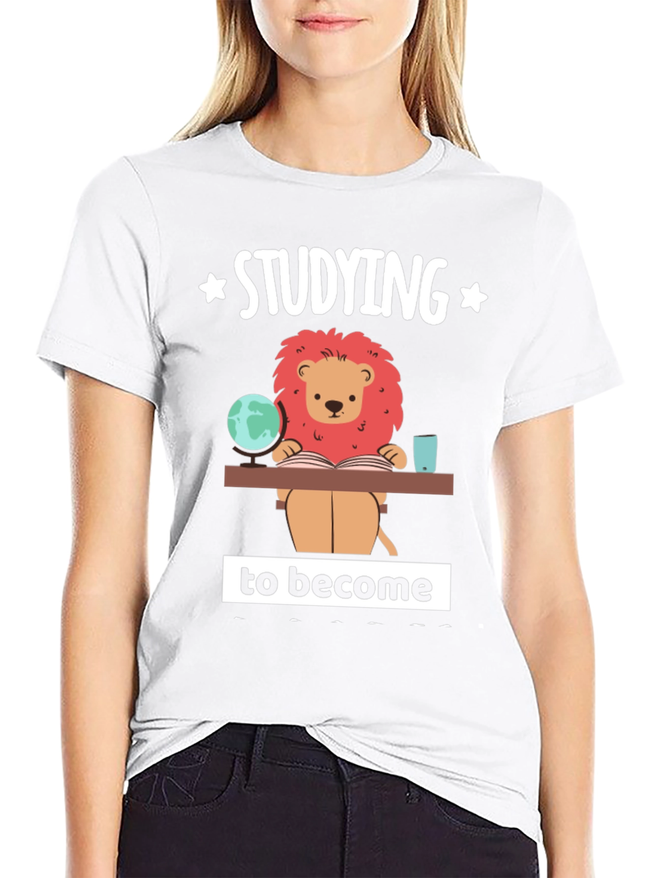 Studying Lion Graphic T-Shirt