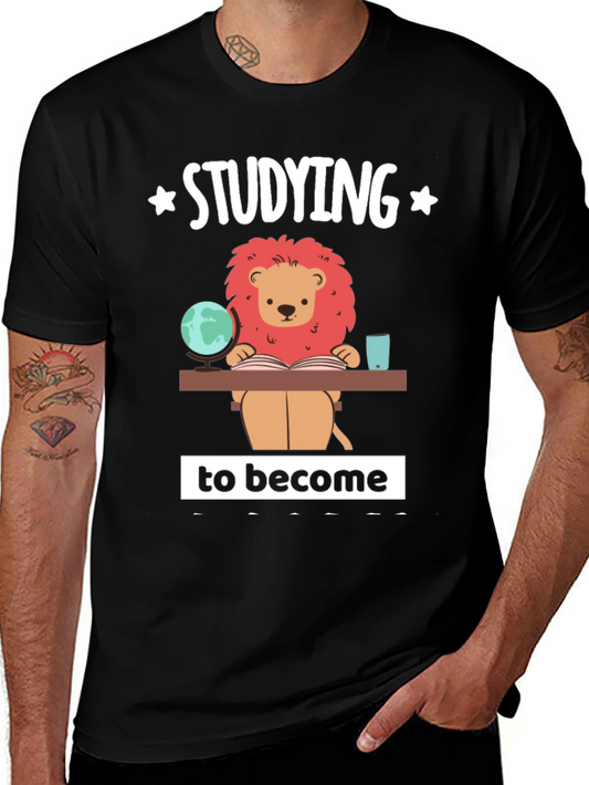 Studying Lion Graphic T-Shirt