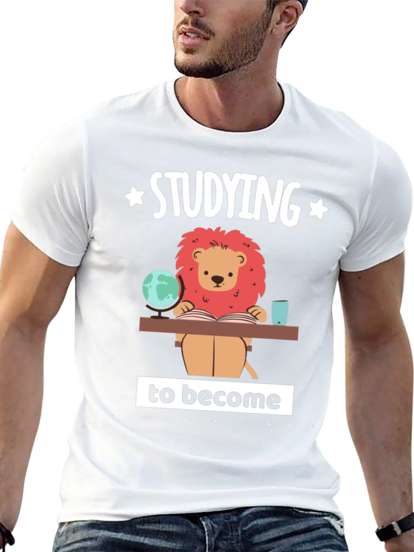 Studying Lion Graphic T-Shirt