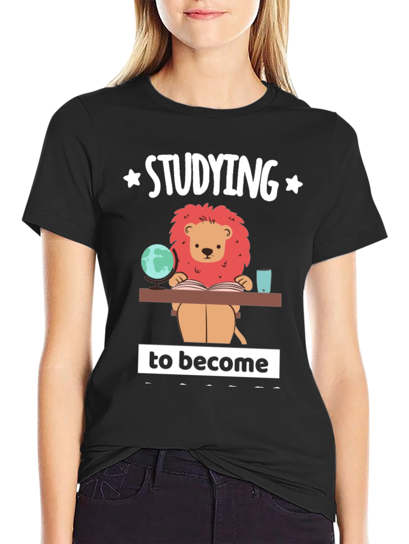 Studying Lion Graphic T-Shirt