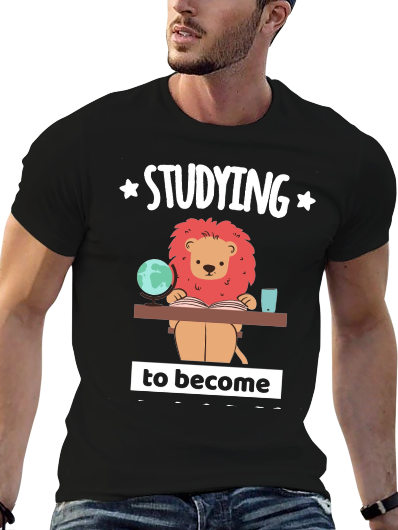 Studying Lion Graphic T-Shirt