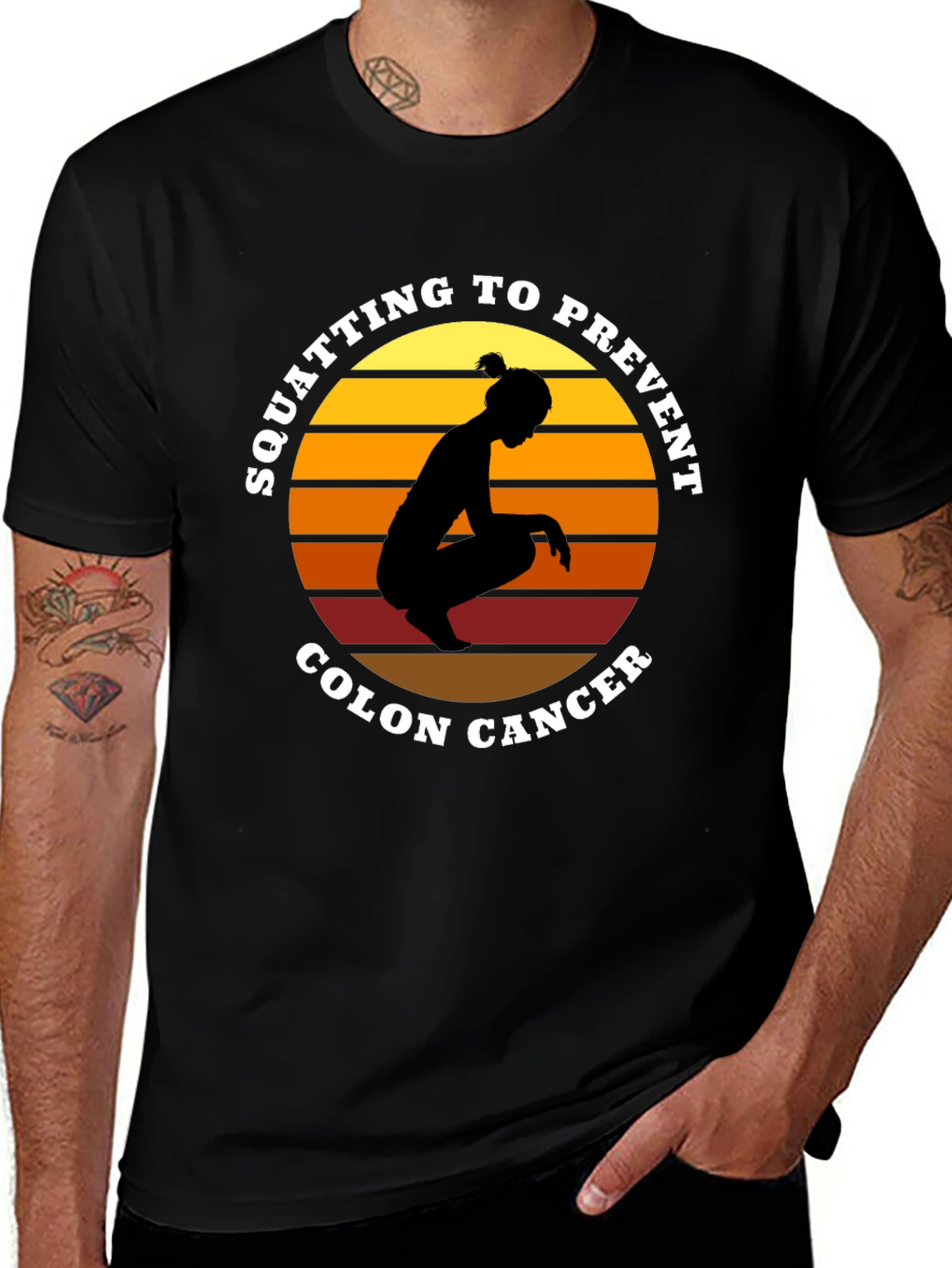 Squatting to Prevent Colon Cancer Black T-Shirt