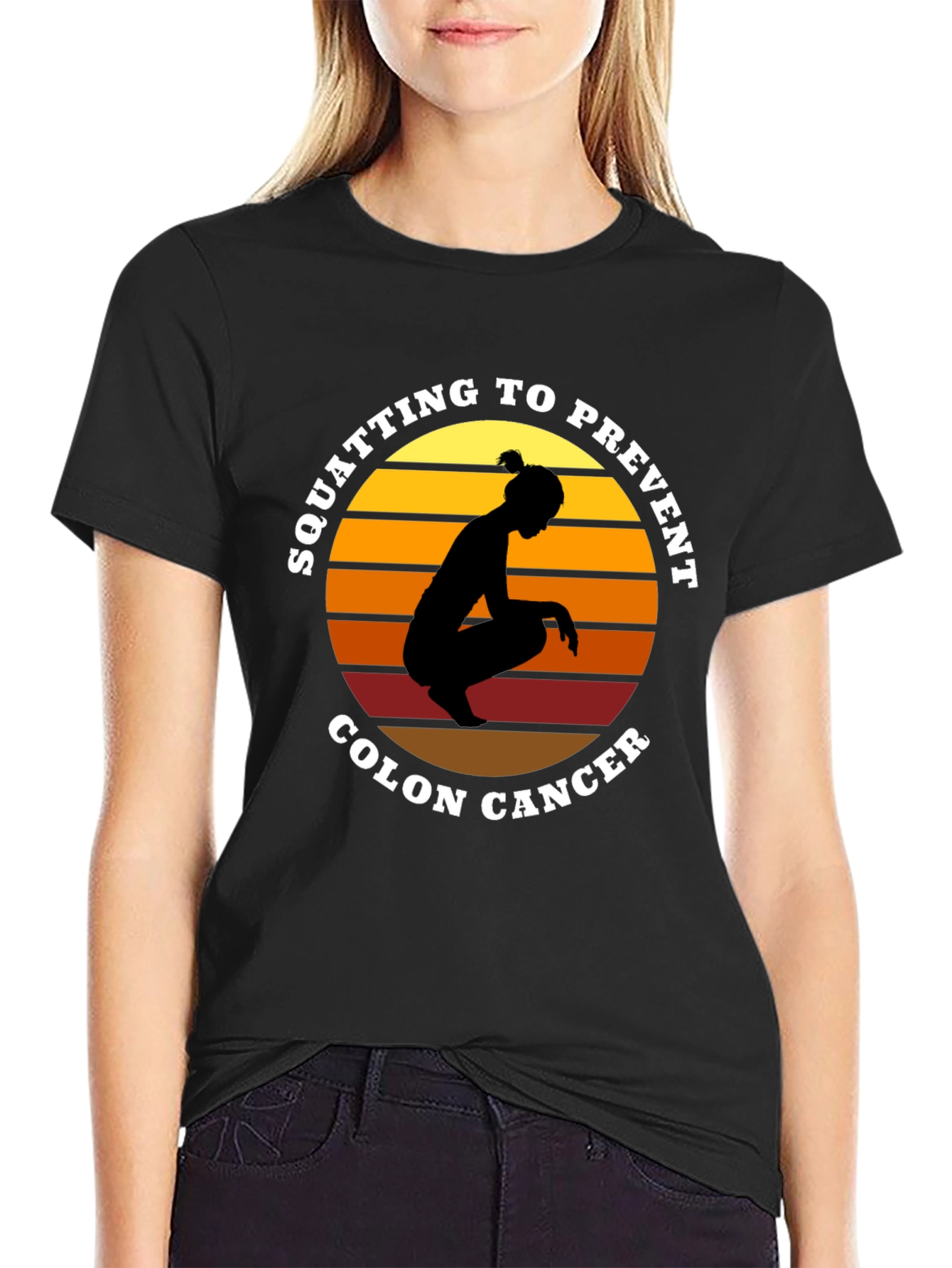Squatting to Prevent Colon Cancer Black T-Shirt
