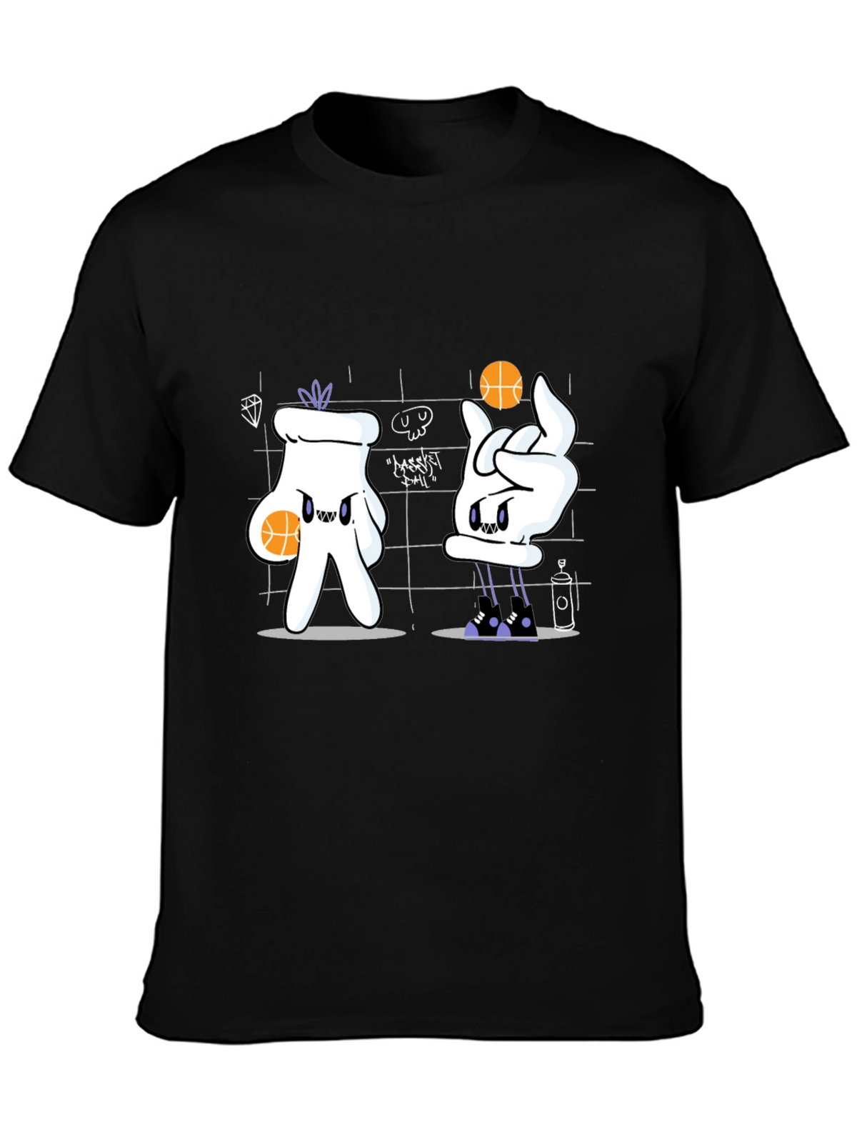 Basketball Cartoon Graphic Tee - Black