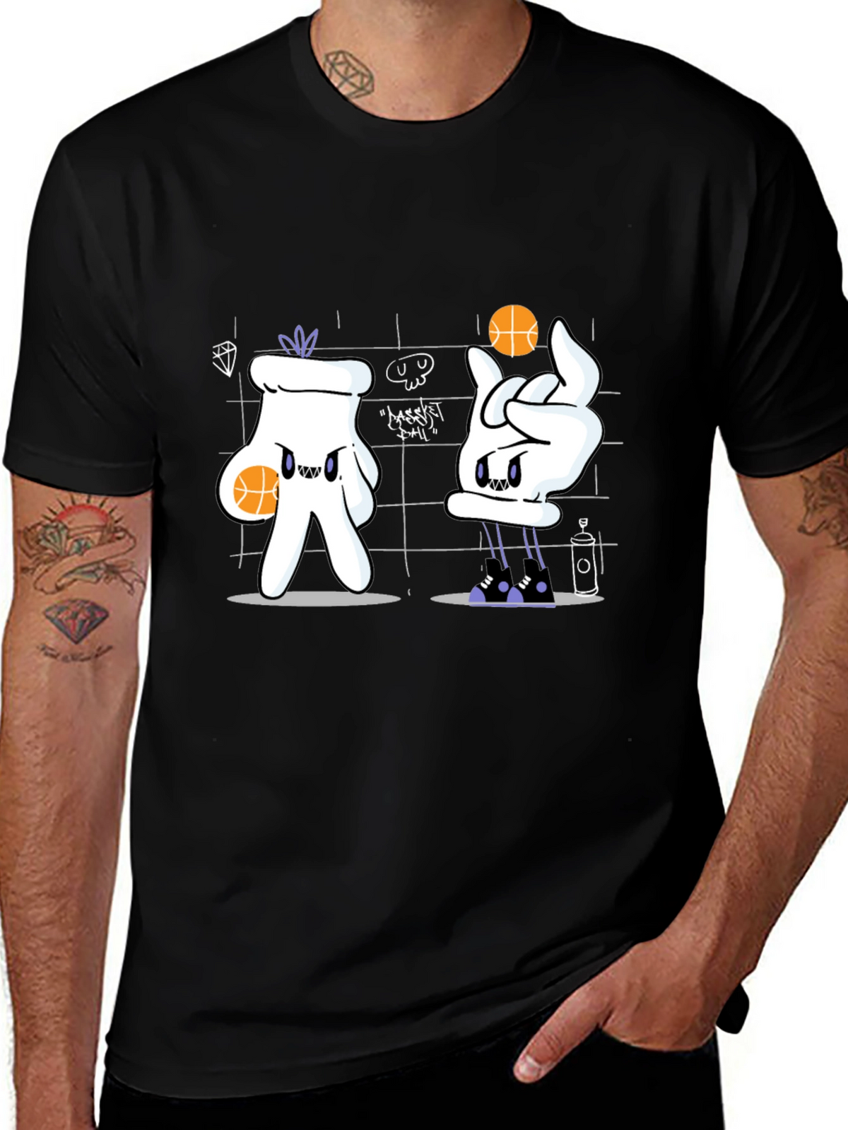 Basketball Cartoon Graphic Tee - Black