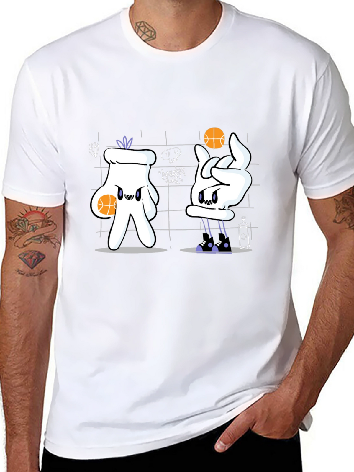Basketball Cartoon Graphic Tee - Black