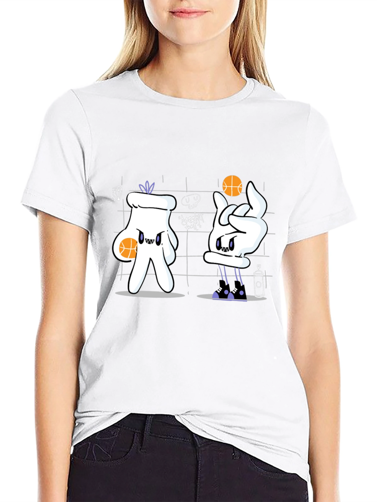 Basketball Cartoon Graphic Tee - Black