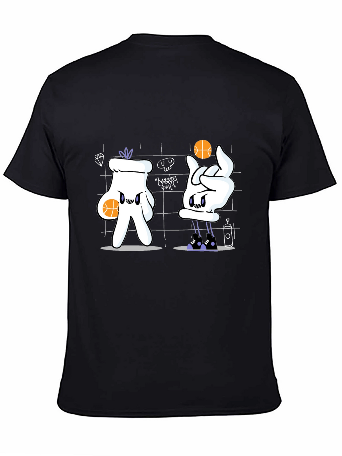 Basketball Cartoon Graphic Tee - Black