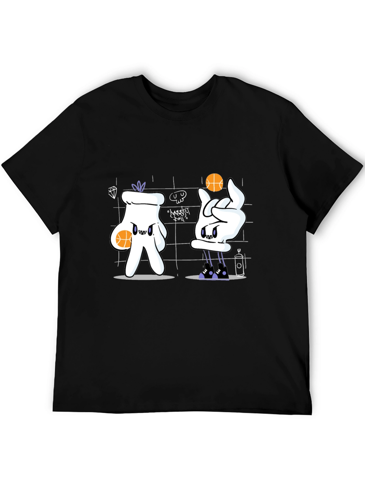 Basketball Cartoon Graphic Tee - Black
