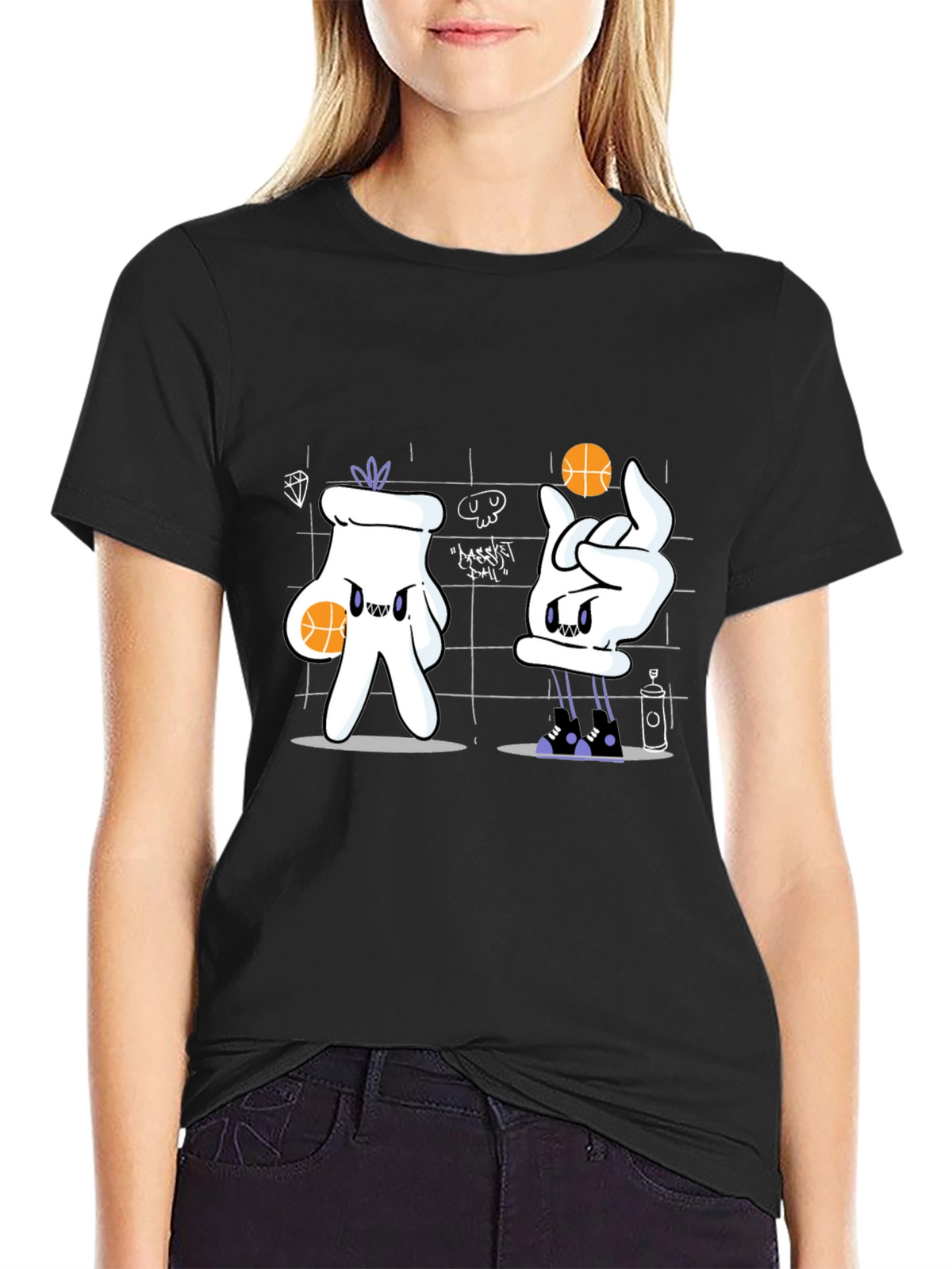 Basketball Cartoon Graphic Tee - Black