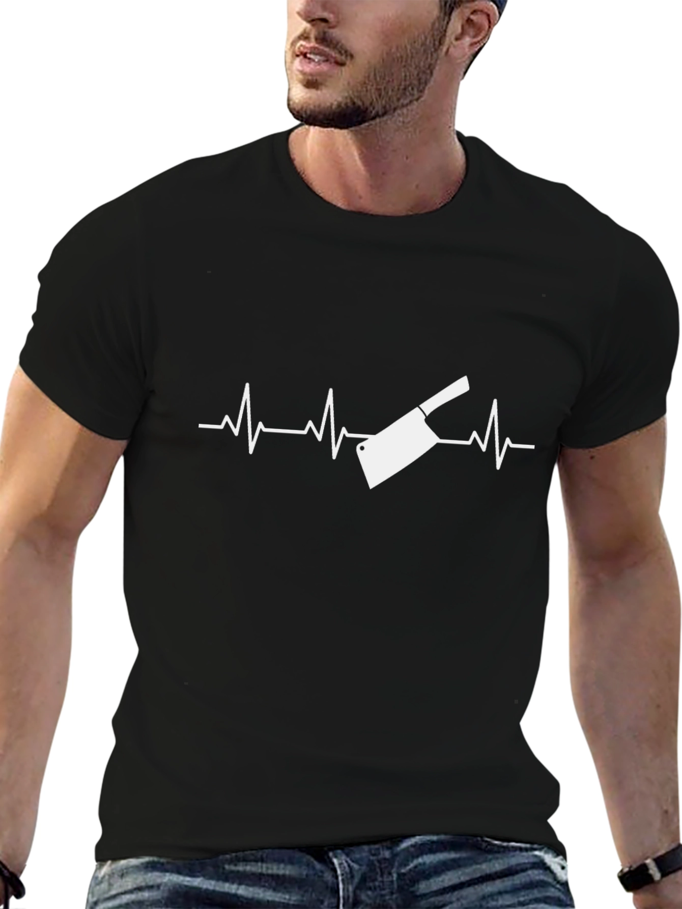 Butcher Cleaver Heartbeat T-Shirt - Black