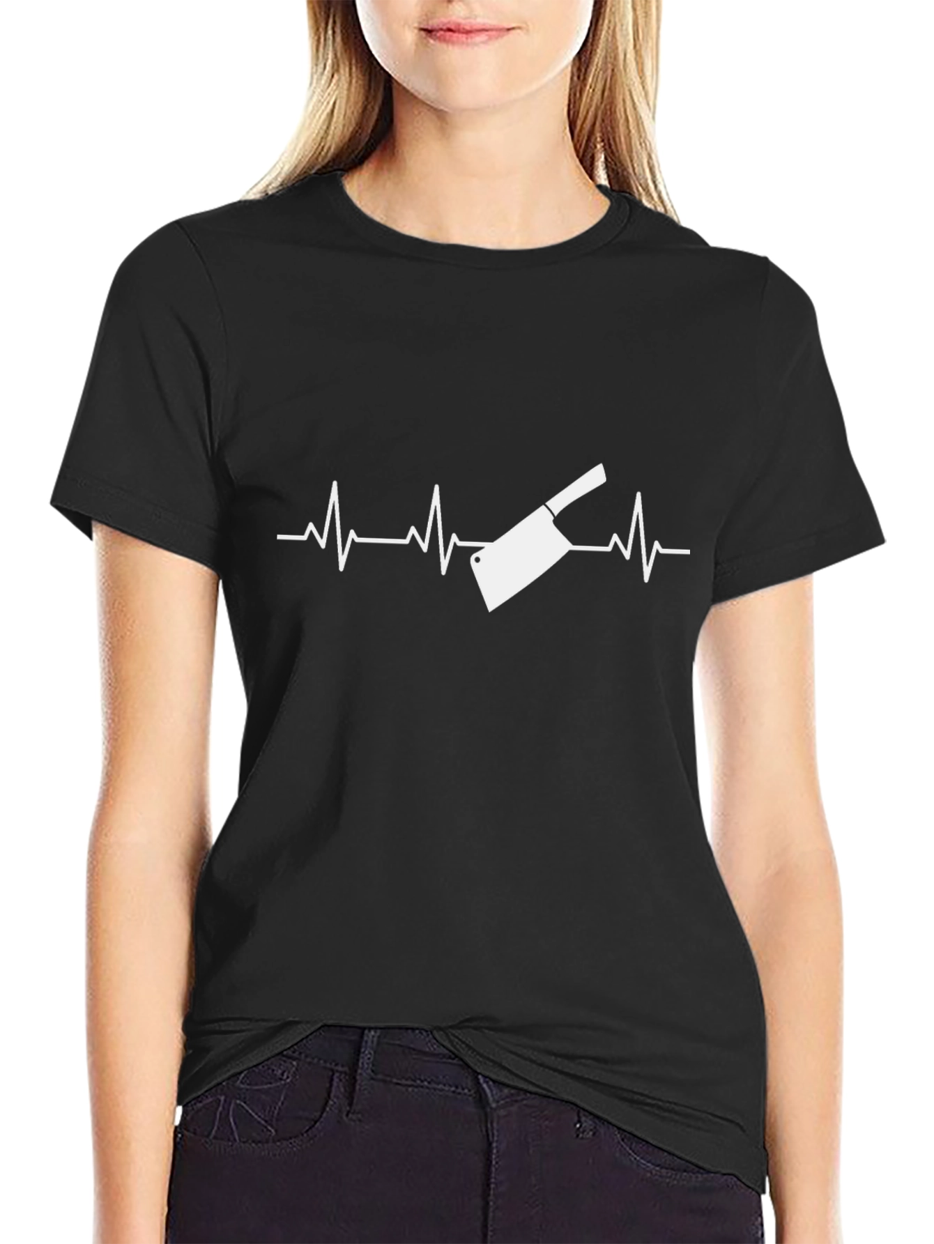 Butcher Cleaver Heartbeat T-Shirt - Black