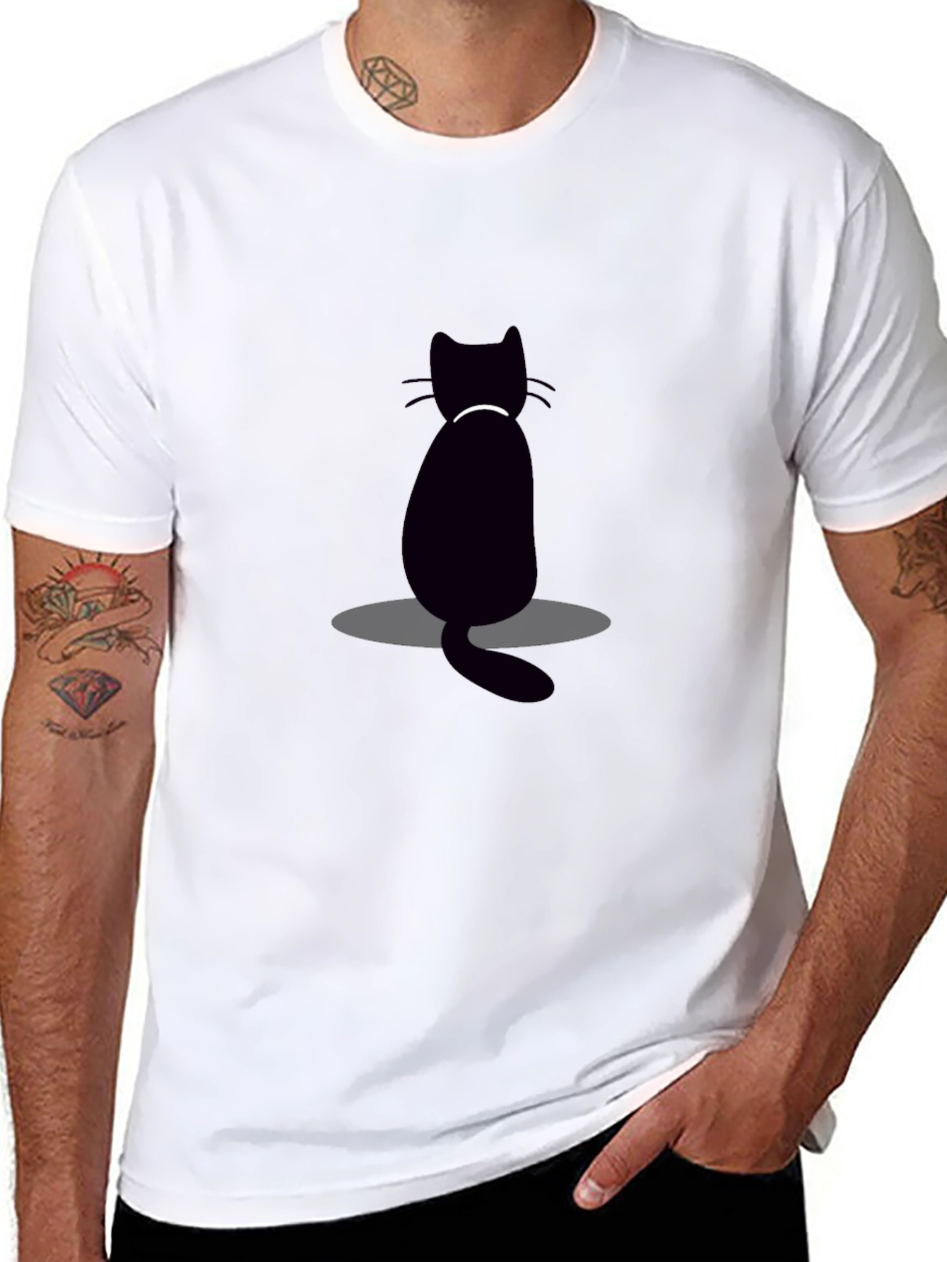 Black Cat Graphic Tee - Mens Casual T-Shirt
