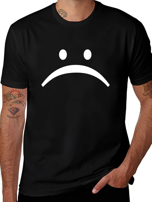 Sad Face Graphic Tee - Black Cotton T-Shirt