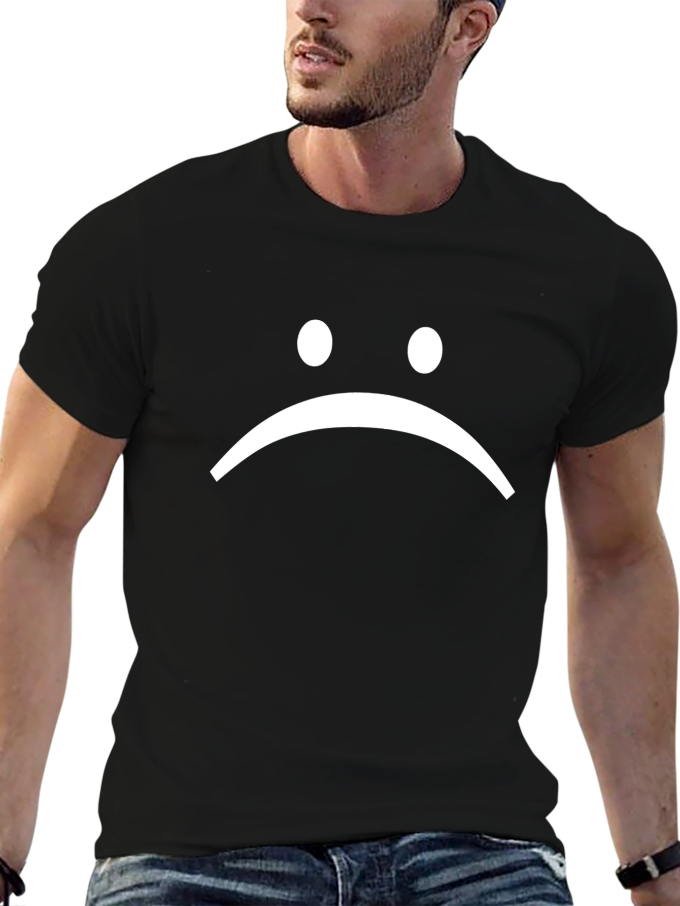 Sad Face Graphic Tee - Black Cotton T-Shirt