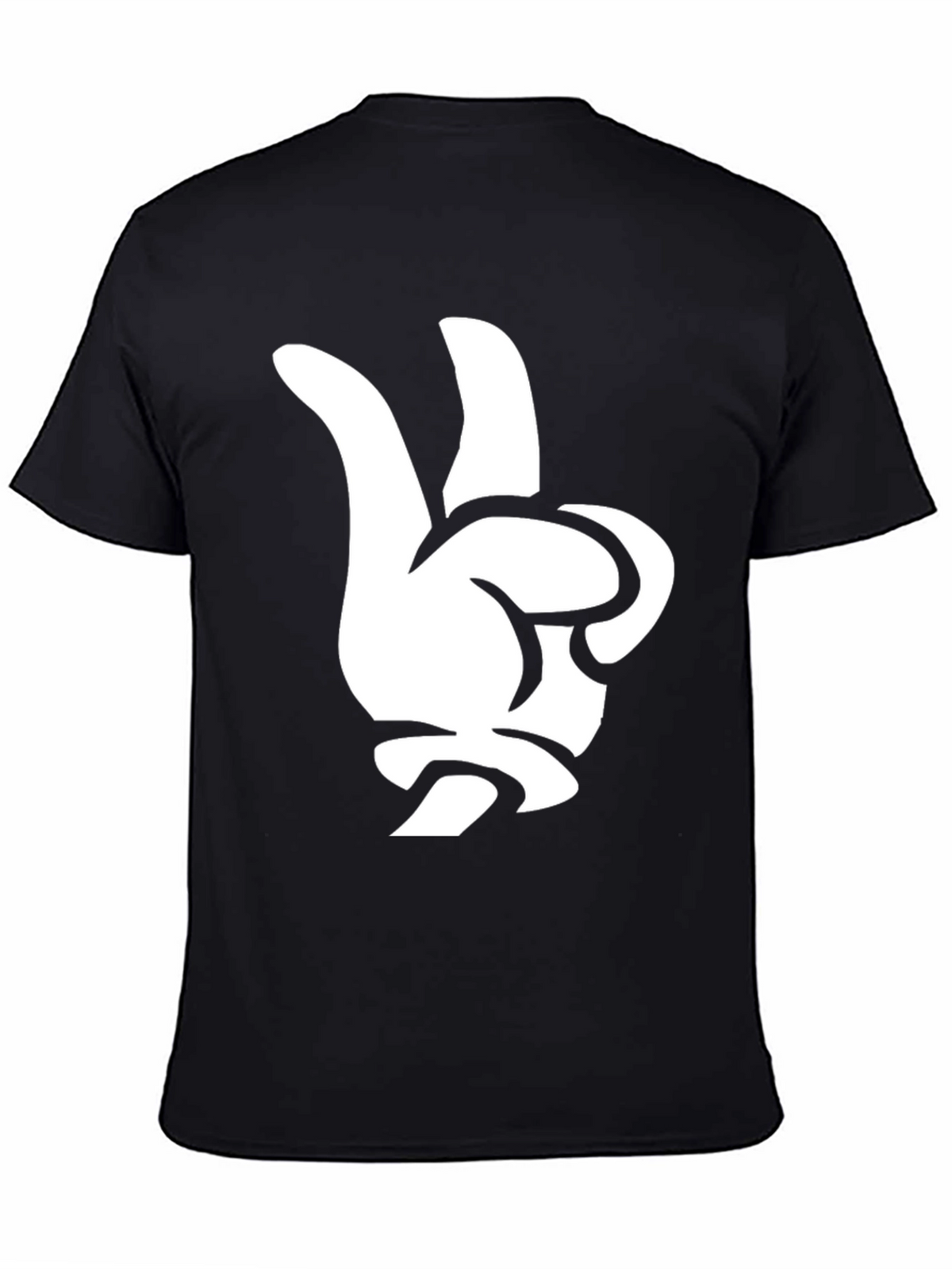 Cool Cartoon Glove Peace Sign Black T-Shirt
