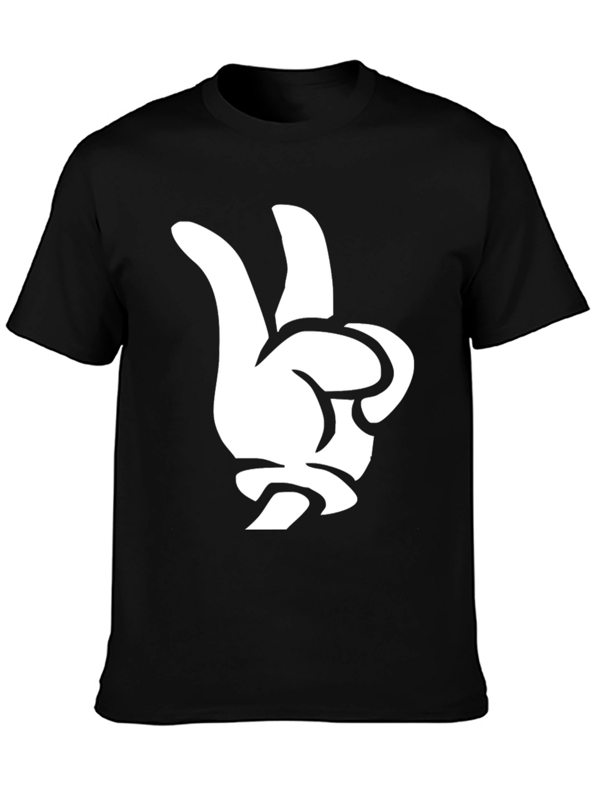 Cool Cartoon Glove Peace Sign Black T-Shirt