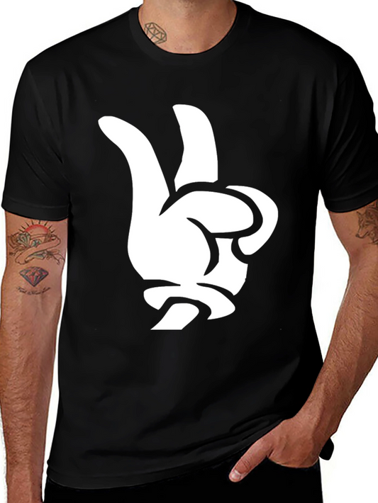 Cool Cartoon Glove Peace Sign Black T-Shirt