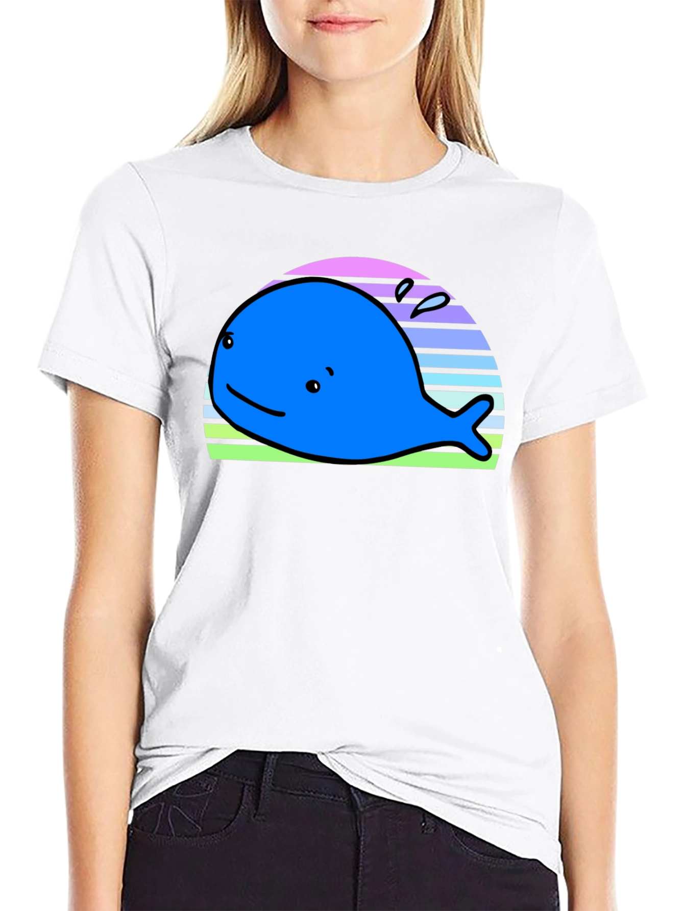 Cute Whale Graphic Tee - Black