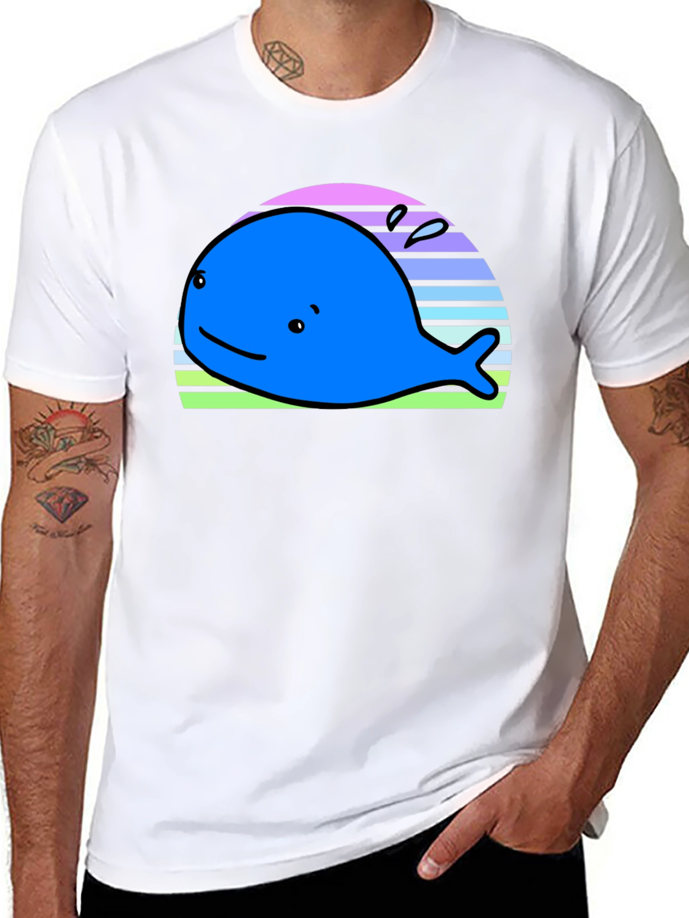 Cute Whale Graphic Tee - Black