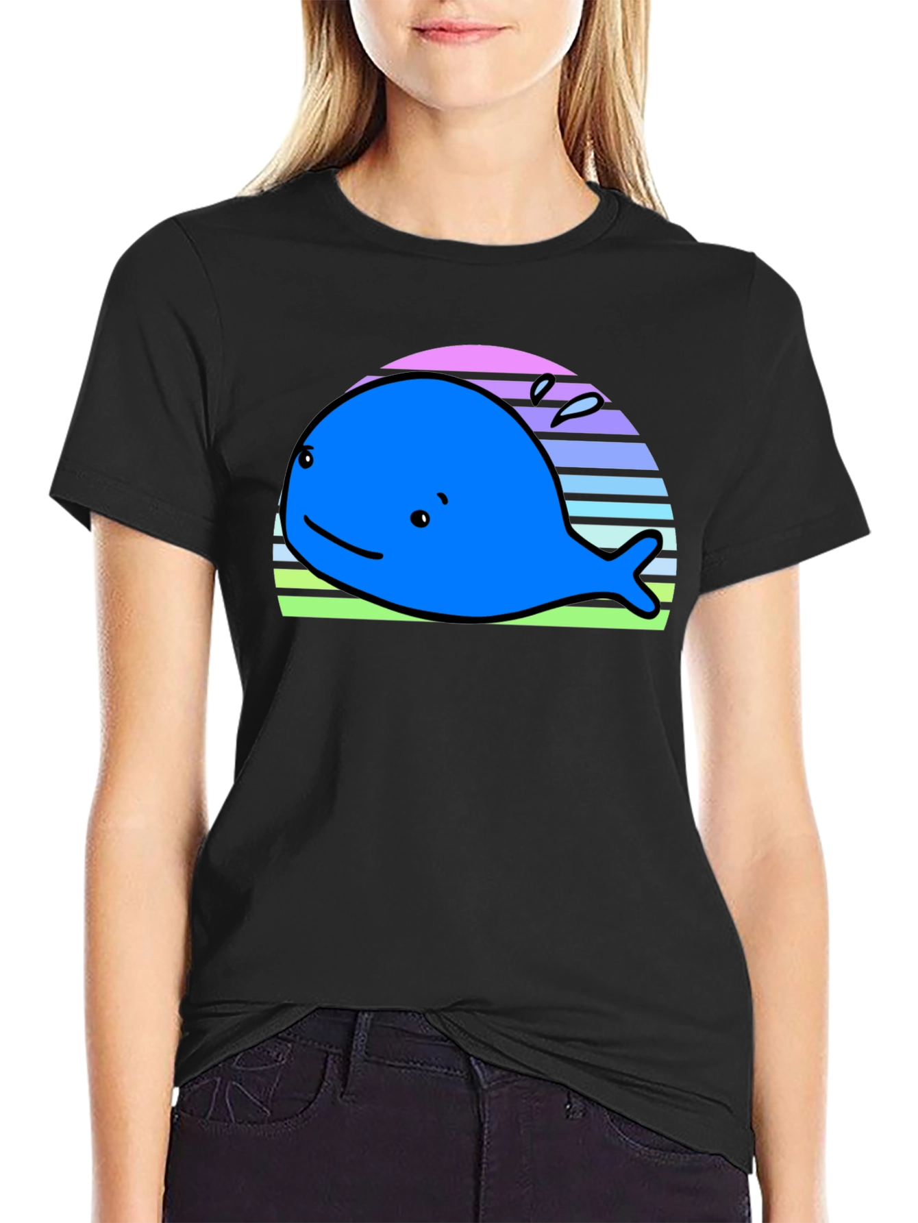 Cute Whale Graphic Tee - Black